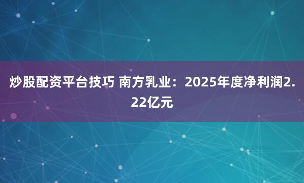 炒股配资平台技巧 南方乳业：2025年度净利润2.22亿元